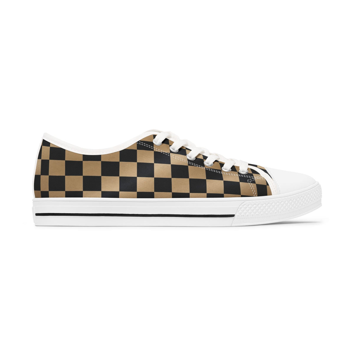 Women's Black and Tan Checkerboard Low Top Sneakers