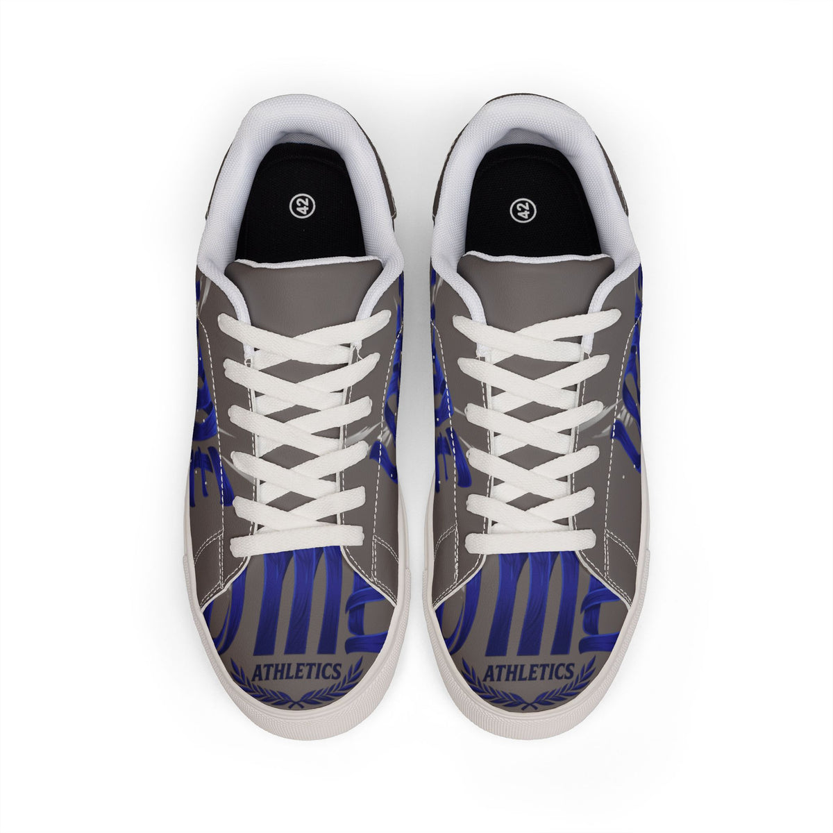 Leather Low-Top Sneakers — Grey & Blue Athletic Graphic