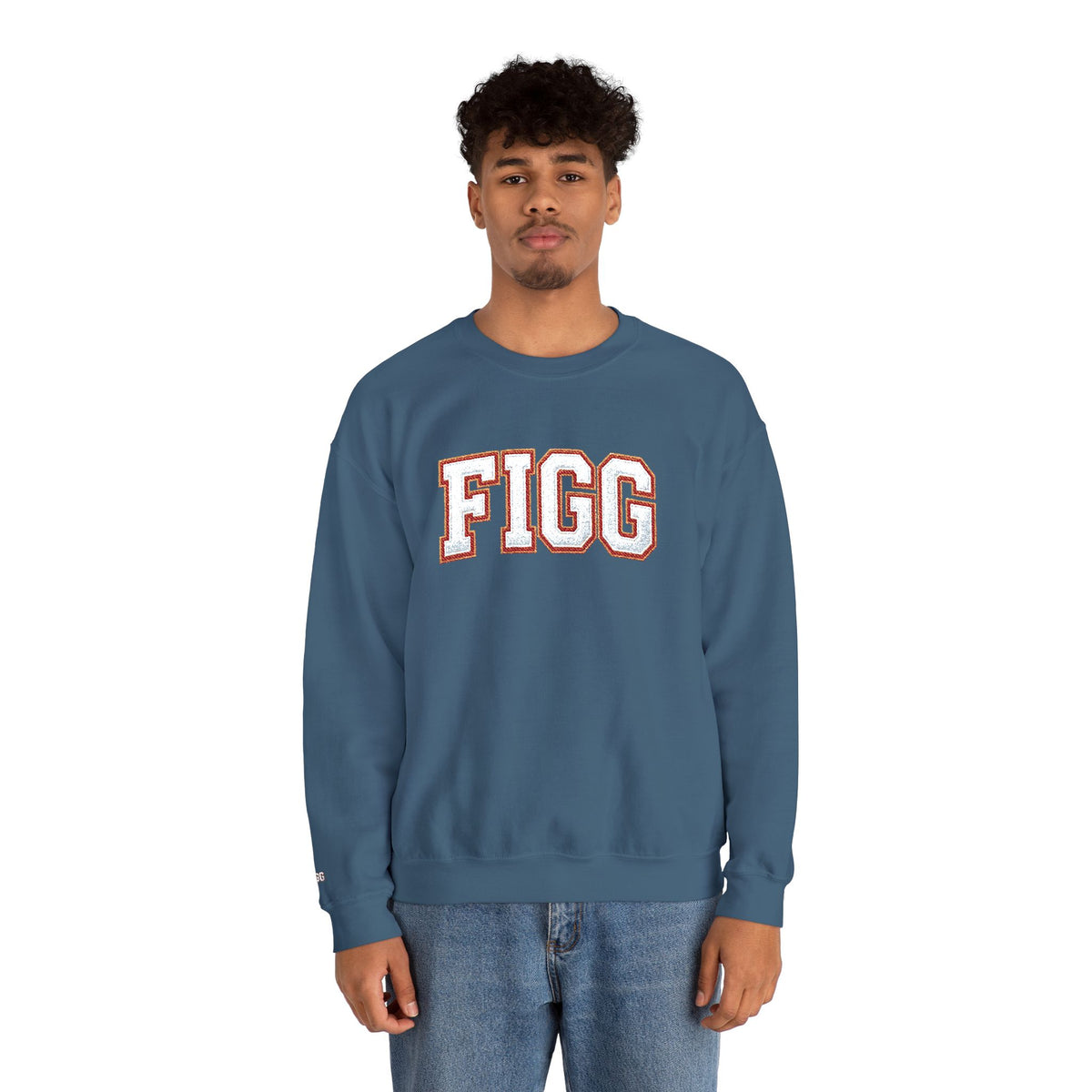 FFiGG Embroidered Collegiate Crewneck — Sport Grey, Black & More Colors