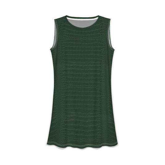 Sleeveless A-Line Dress — Dark Green Striped Casual Women's Dress