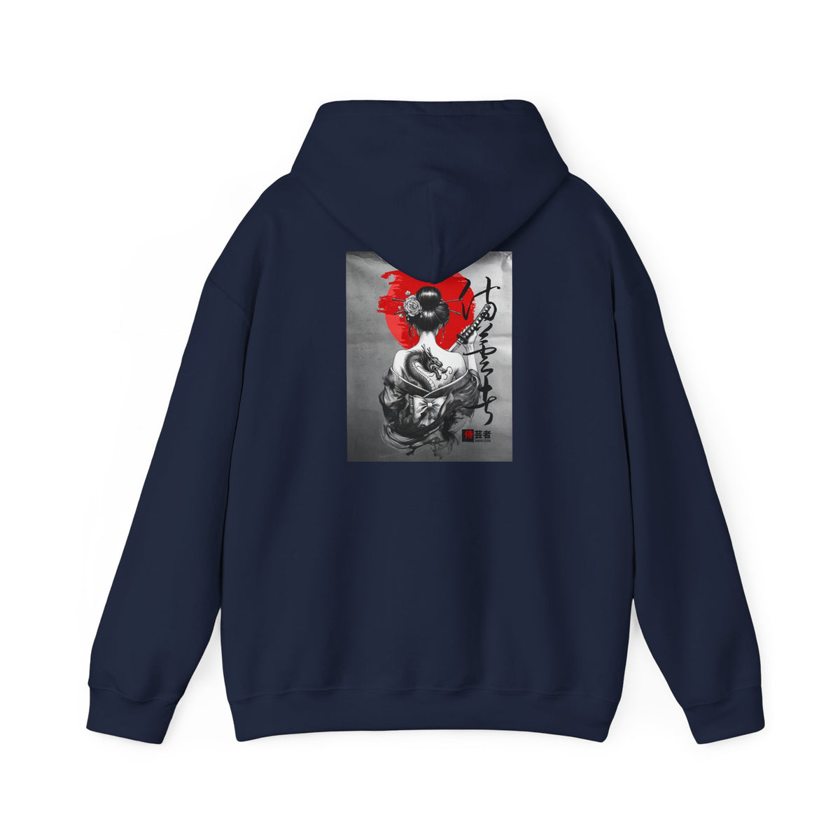 Samurai Poppy Hoodie — Japanese Ink Art Hooded Sweatshirt