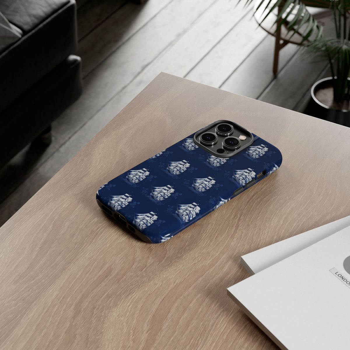 Navy Sailing Ship Phone Case — Navy Blue Vintage Nautical All-Over Print