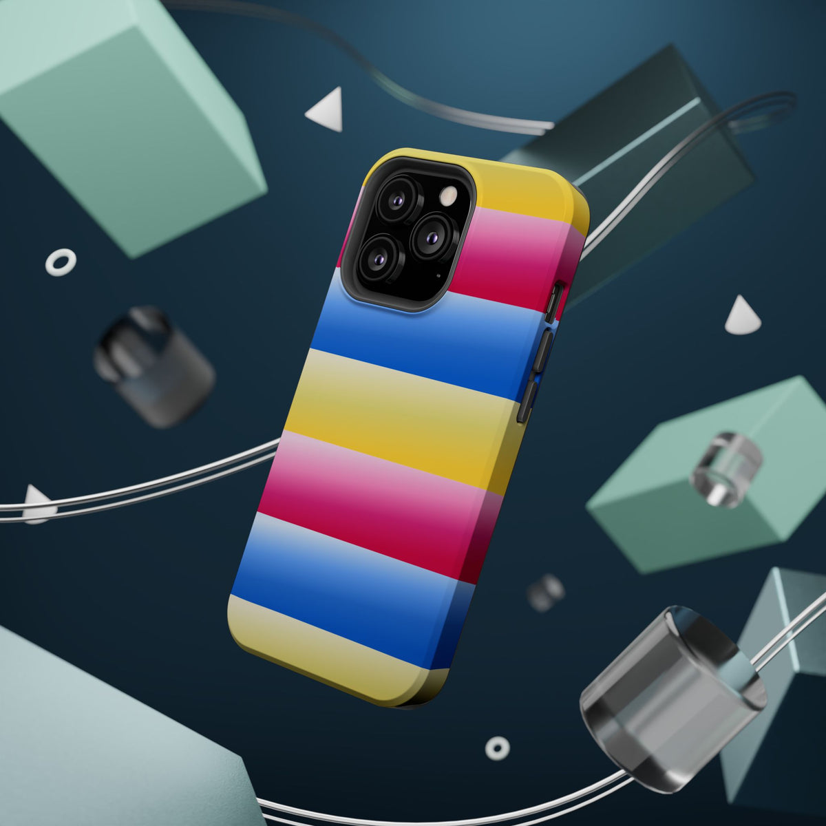 Striped Magnetic Impact-Resistant Phone Case — Colorful Pink Blue Yellow Protection