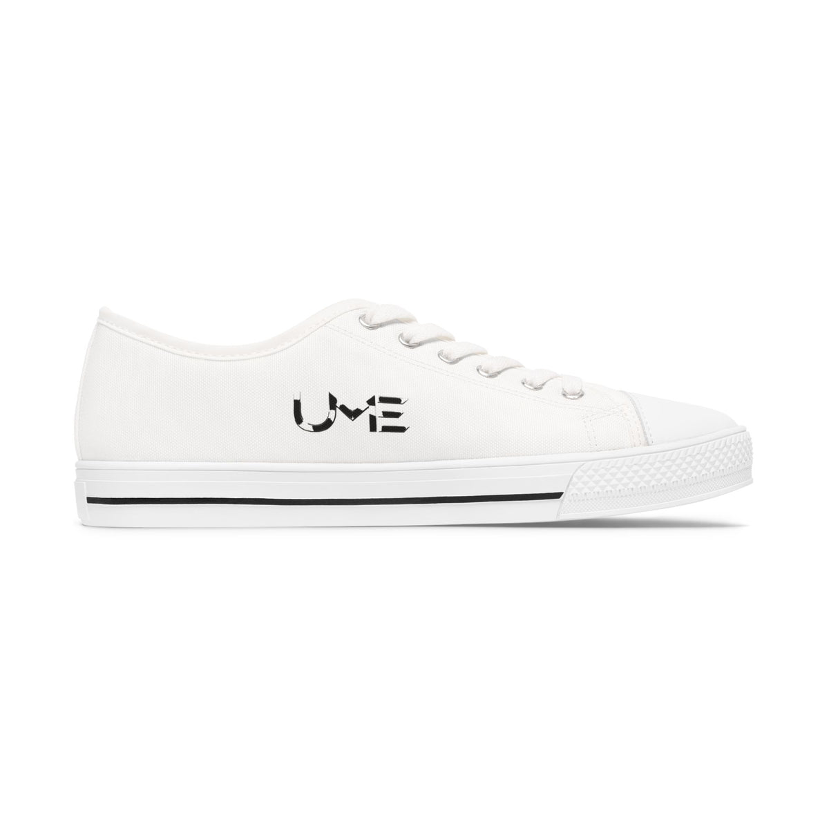 Women's Low Top Sneakers — Minimal White Canvas Sneakers with UME Side Logo