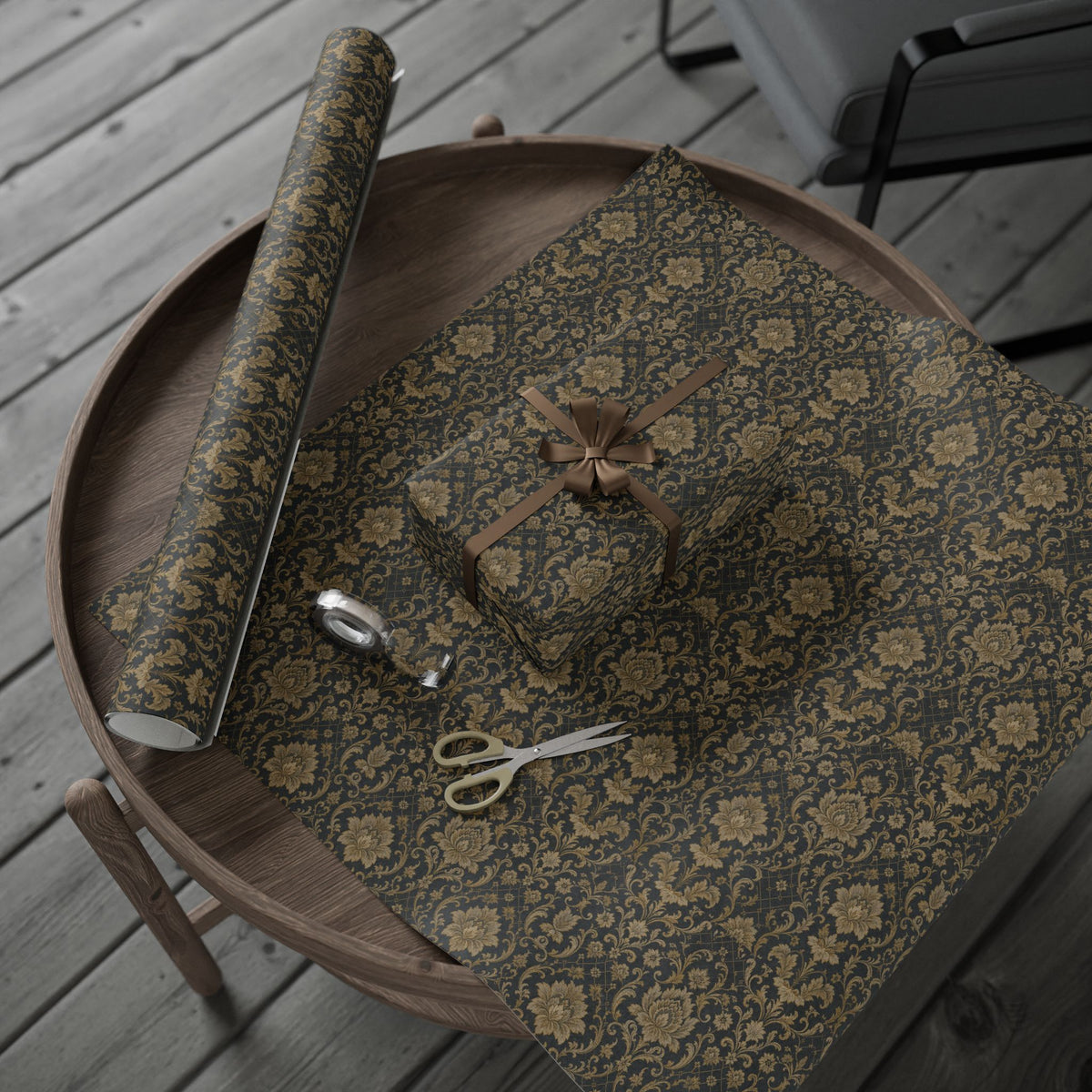 Vintage Black and Gold Damask Wrapping Paper