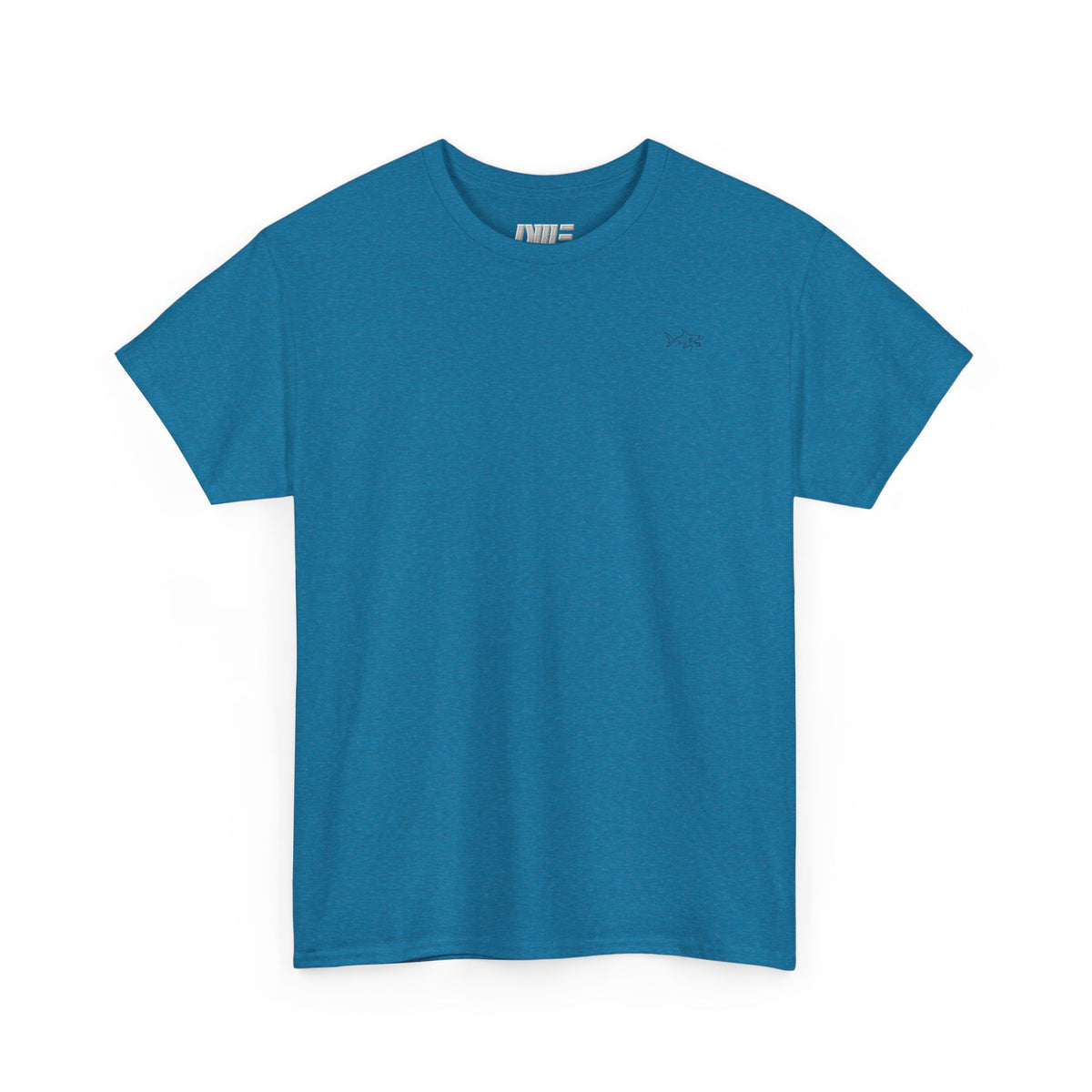 Minimalist string design Fish Tee — Small Chest Fish & Back 'OWE' Graphic