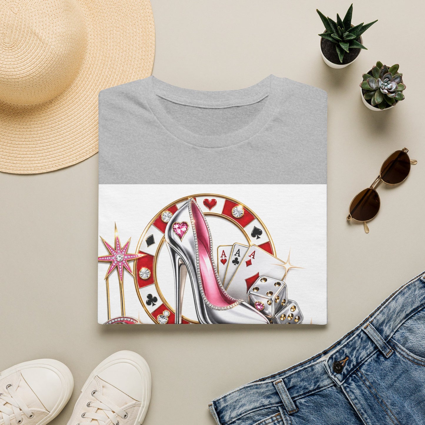 Las Vegas Casino Heels T-Shirt – Retro Vegas Cards & Dice Graphic