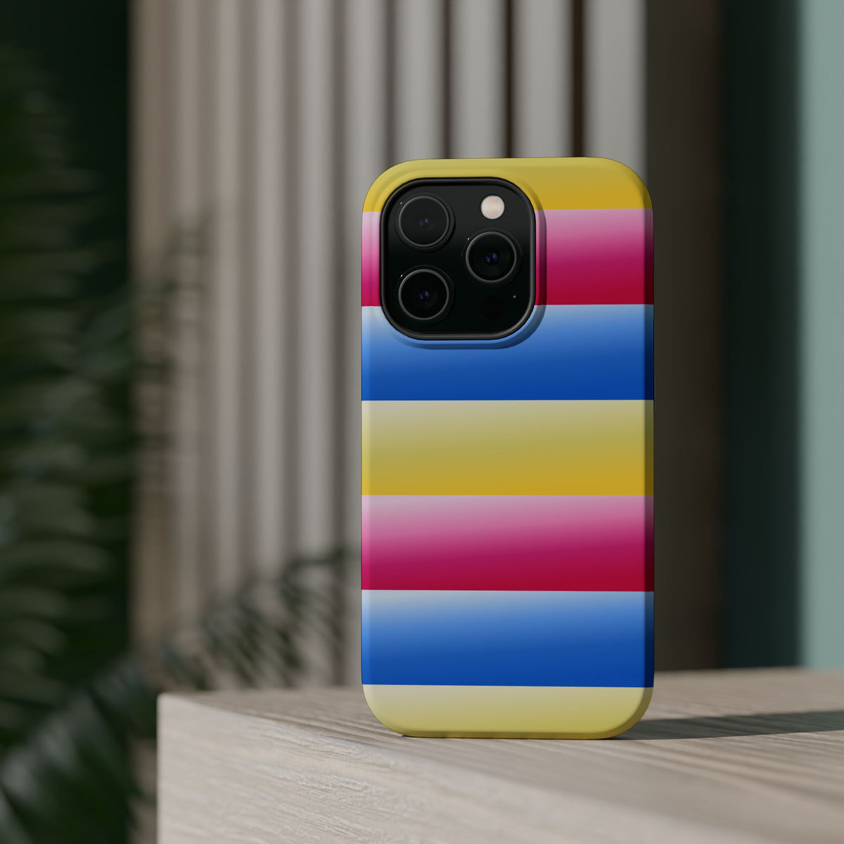 Striped Magnetic Impact-Resistant Phone Case — Colorful Pink Blue Yellow Protection