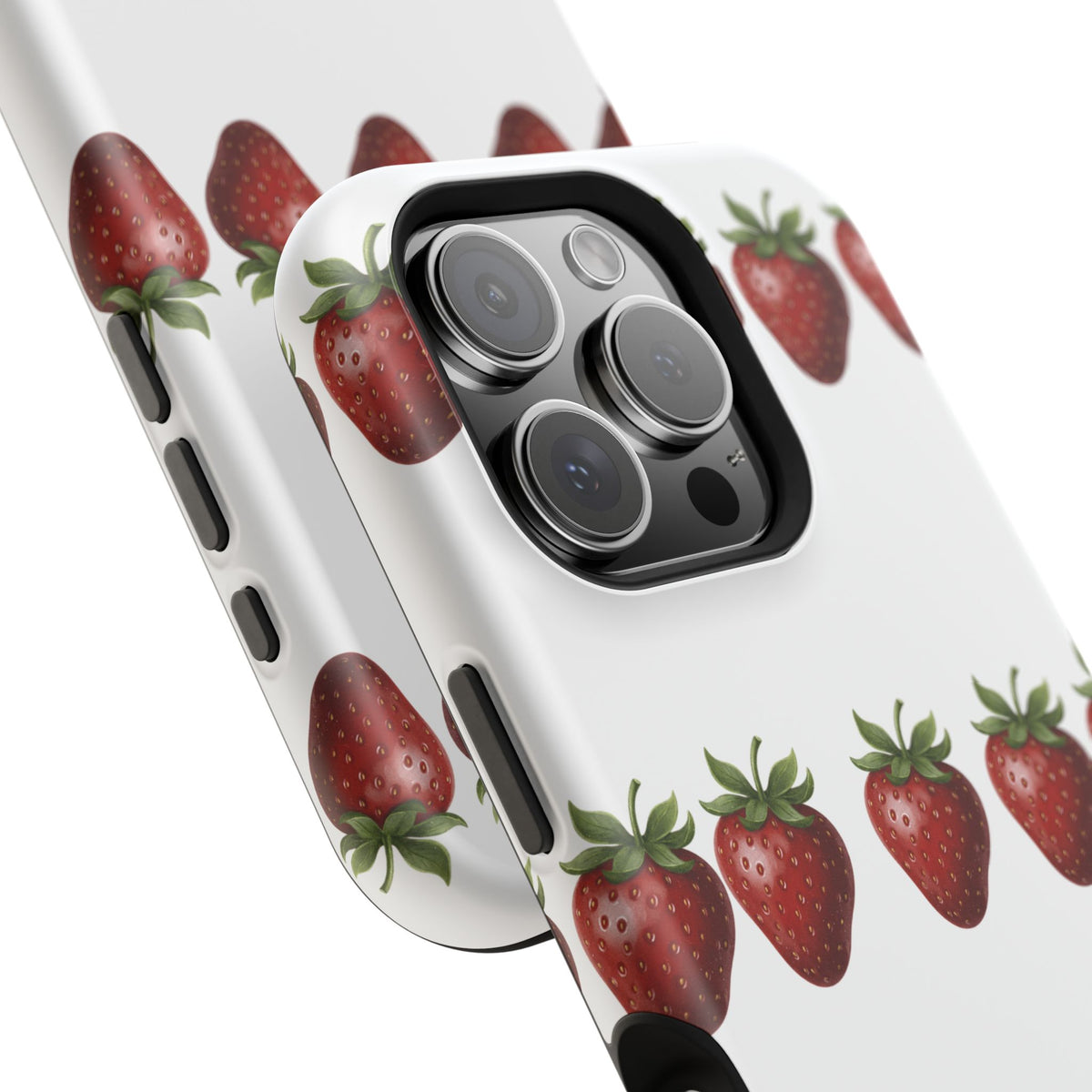 Strawberry Row Phone Case — White MagSafe Magnetic Impact-Resistant Cover