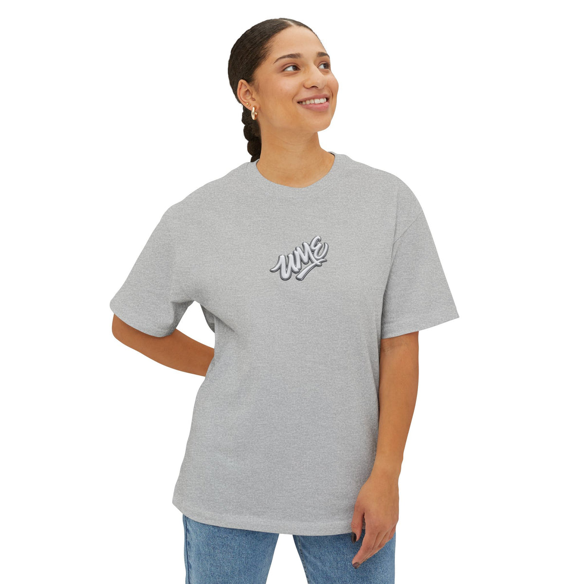 UME Script Logo Boxy Tee — White Oversized Graphic T-Shirt