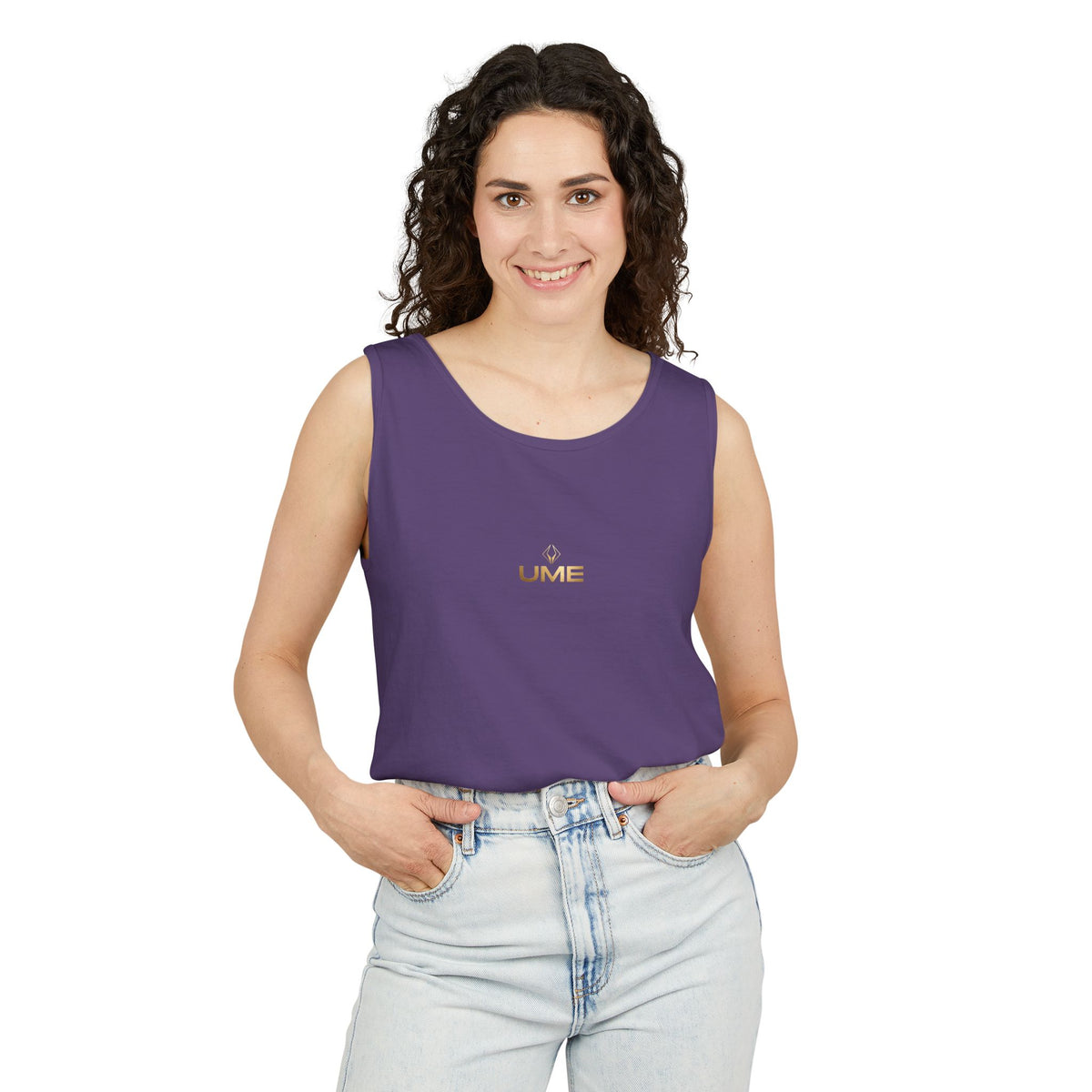UME Gold Vertical Logo Tank Top – Garment-Dyed Unisex Muscle Tee