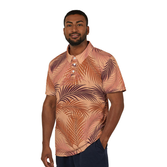 Tropical Palm-Leaf Polo Shirt — Sunset Botanical AOP
