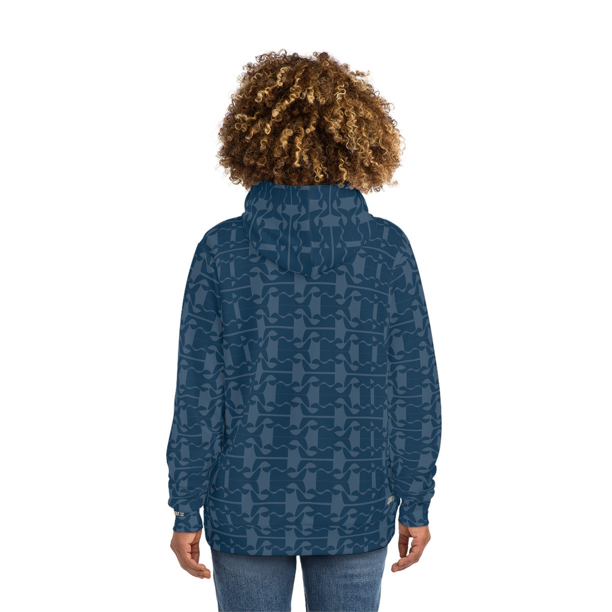 Allover Blue Geometric Pattern Hoodie — Casual Streetwear Pullover