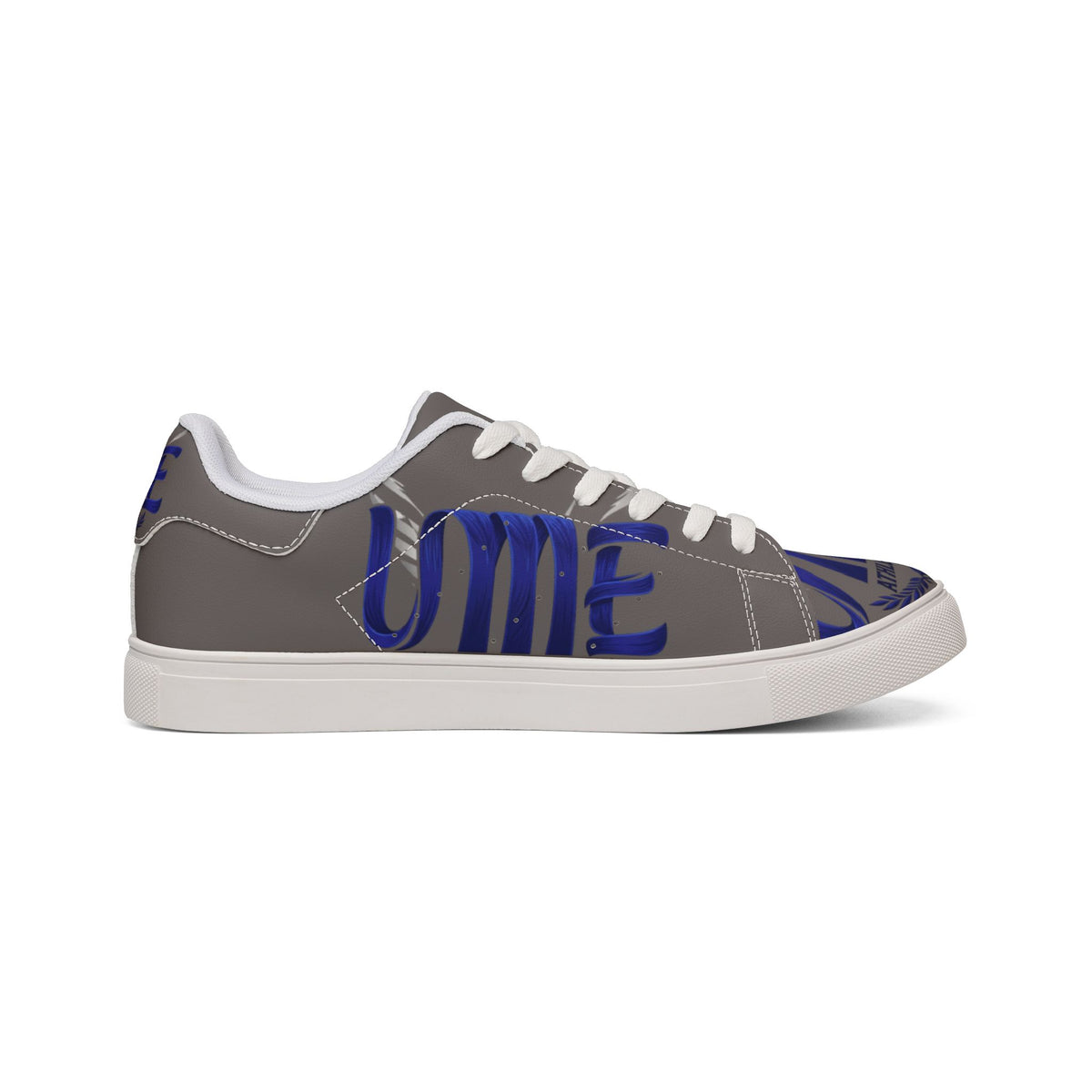 Leather Low-Top Sneakers — Grey & Blue Athletic Graphic