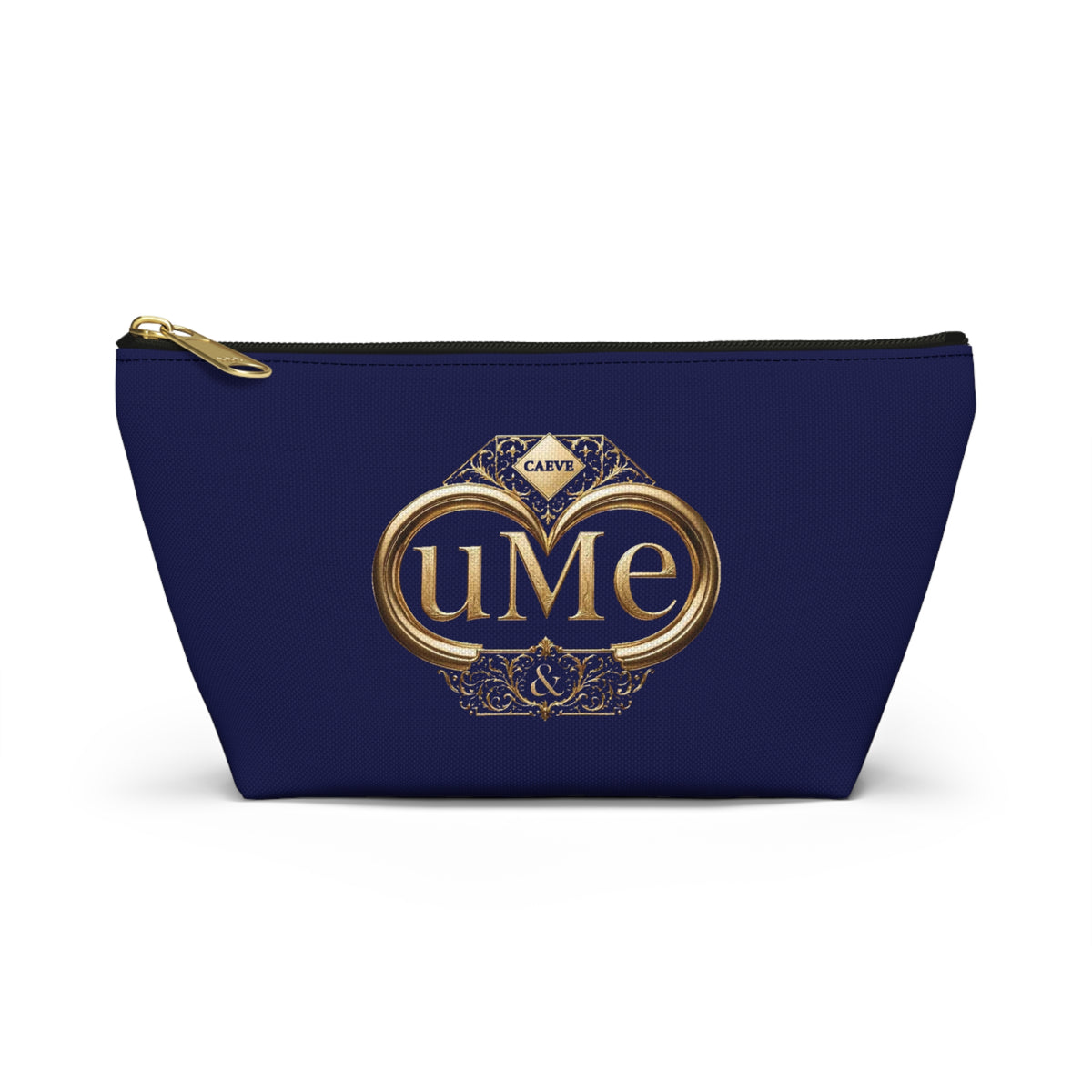 Accessory Pouch — Navy Elegant Gold Monogram 'uMe' Cosmetic Bag