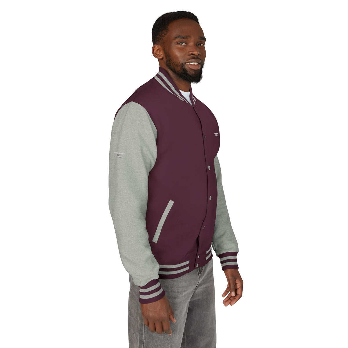 Black and White Varsity Jacket with Winged Logo