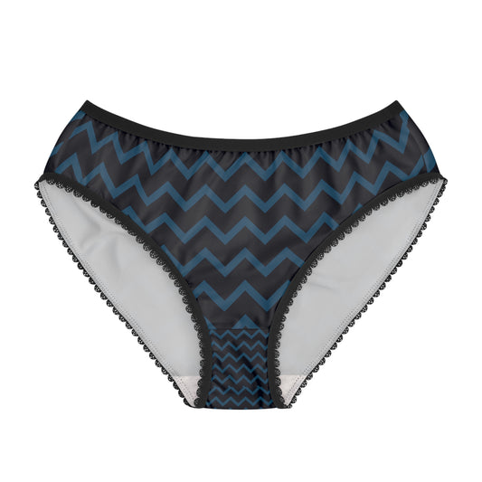 Chevron Lace-Trim Women's Briefs — Black Chevron All-Over Print