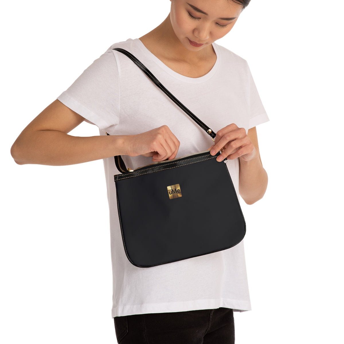 Small Shoulder Bag — Black Crossbody Purse with Gold Accent