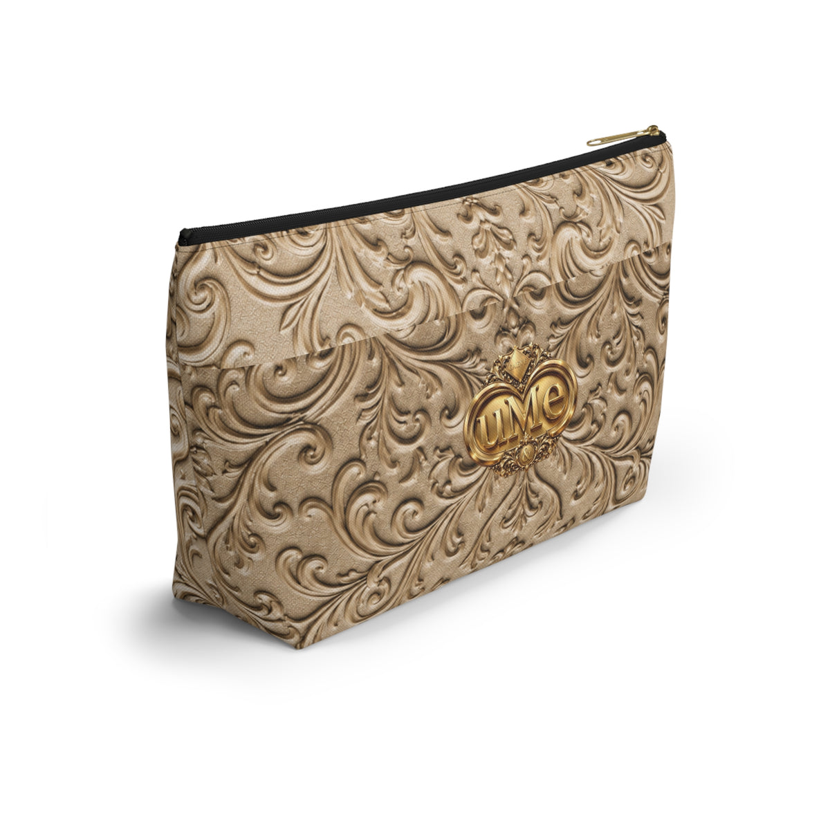 Beige UME Gold Scroll Accessory Pouch — All-Over Print