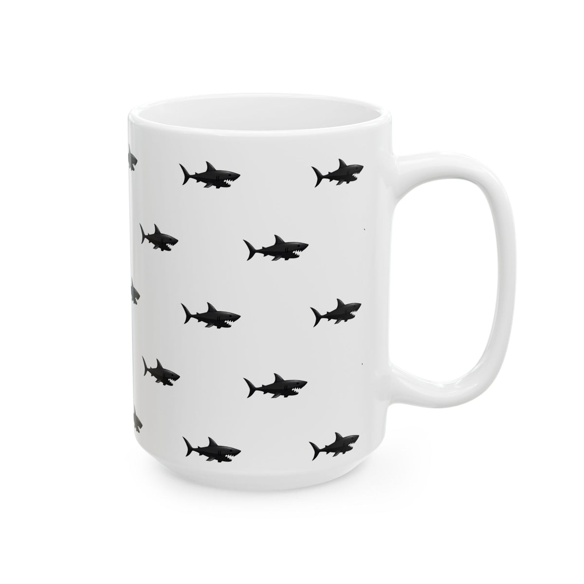 Shark Pattern Ceramic Mug – Black Shark Silhouette Coffee Cup (11oz, 15oz)