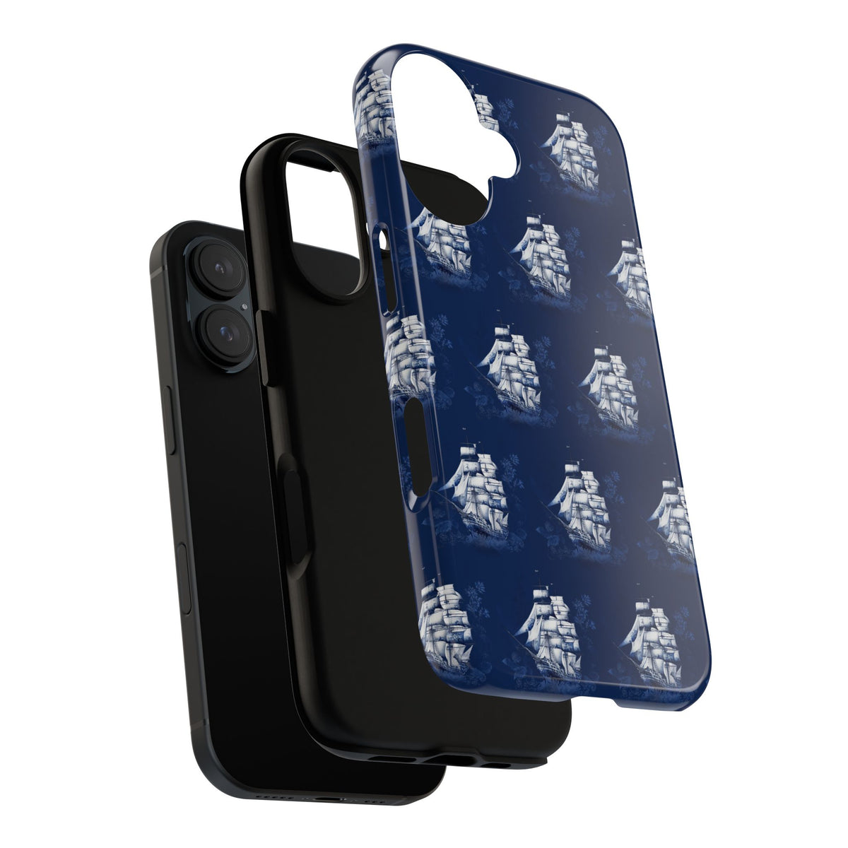 Navy Sailing Ship Phone Case — Navy Blue Vintage Nautical All-Over Print