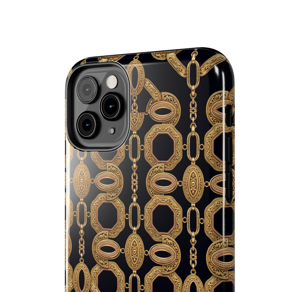 Gold Chain Phone Case — Black & Gold Ornate Chain All-Over Print Tough Cover