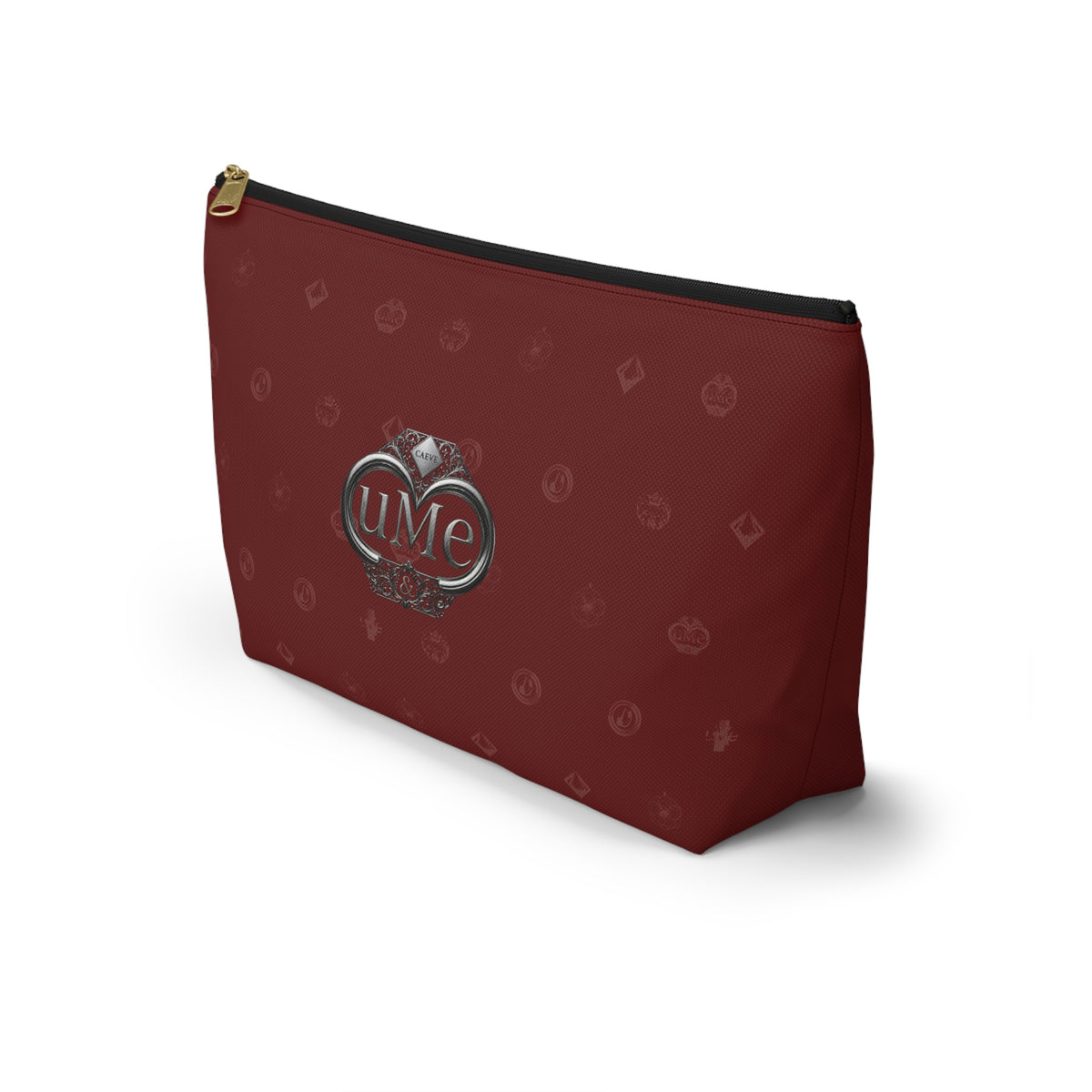 Burgundy Monogram Accessory Pouch — UME T-Bottom Cosmetic Bag