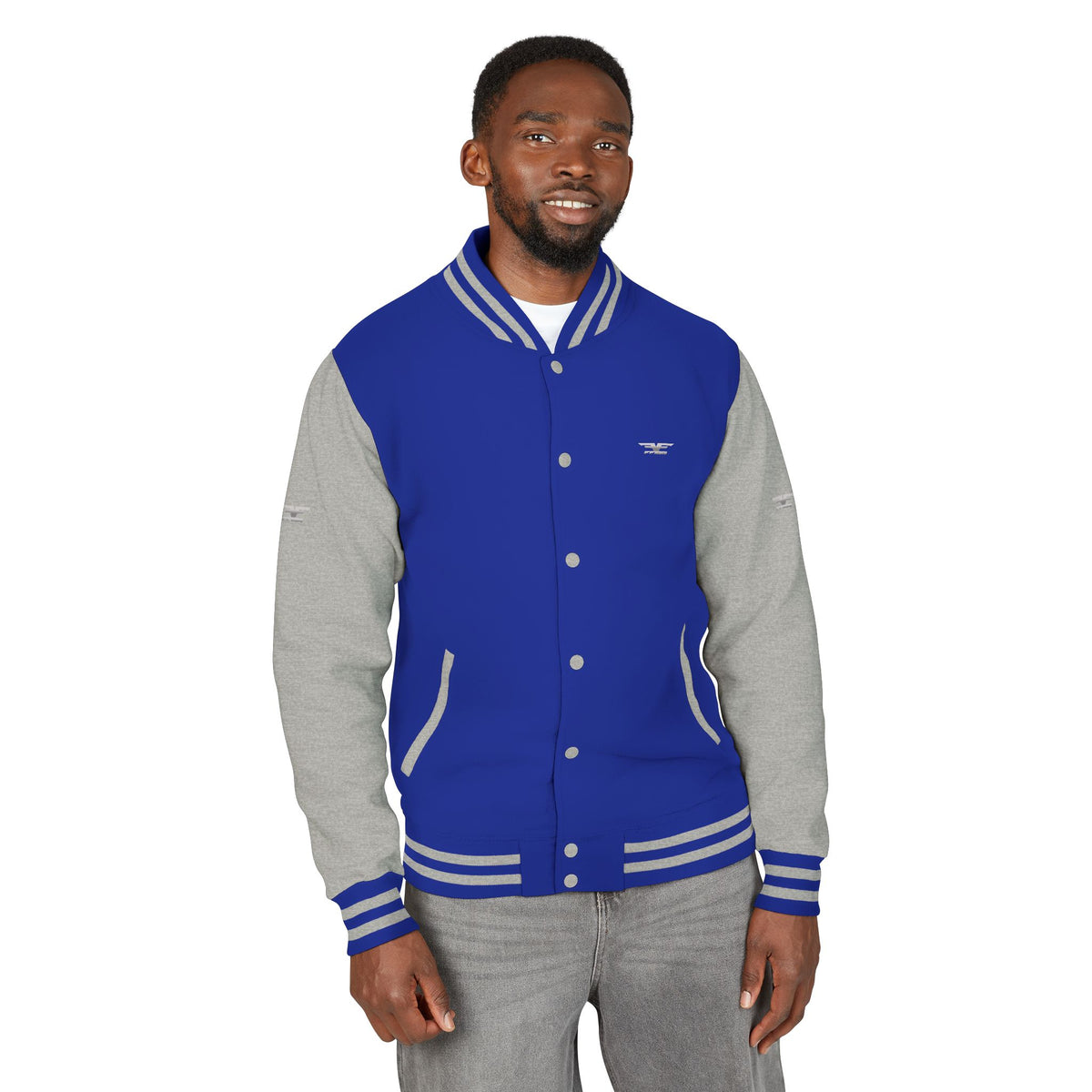 Black and White Varsity Jacket with Winged Logo