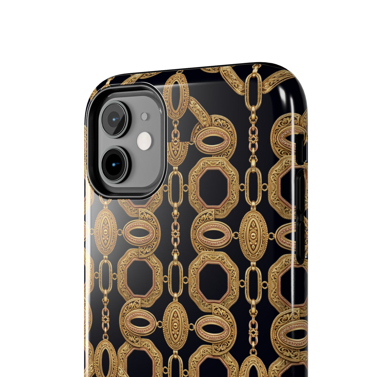 Gold Chain Phone Case — Black & Gold Ornate Chain All-Over Print Tough Cover