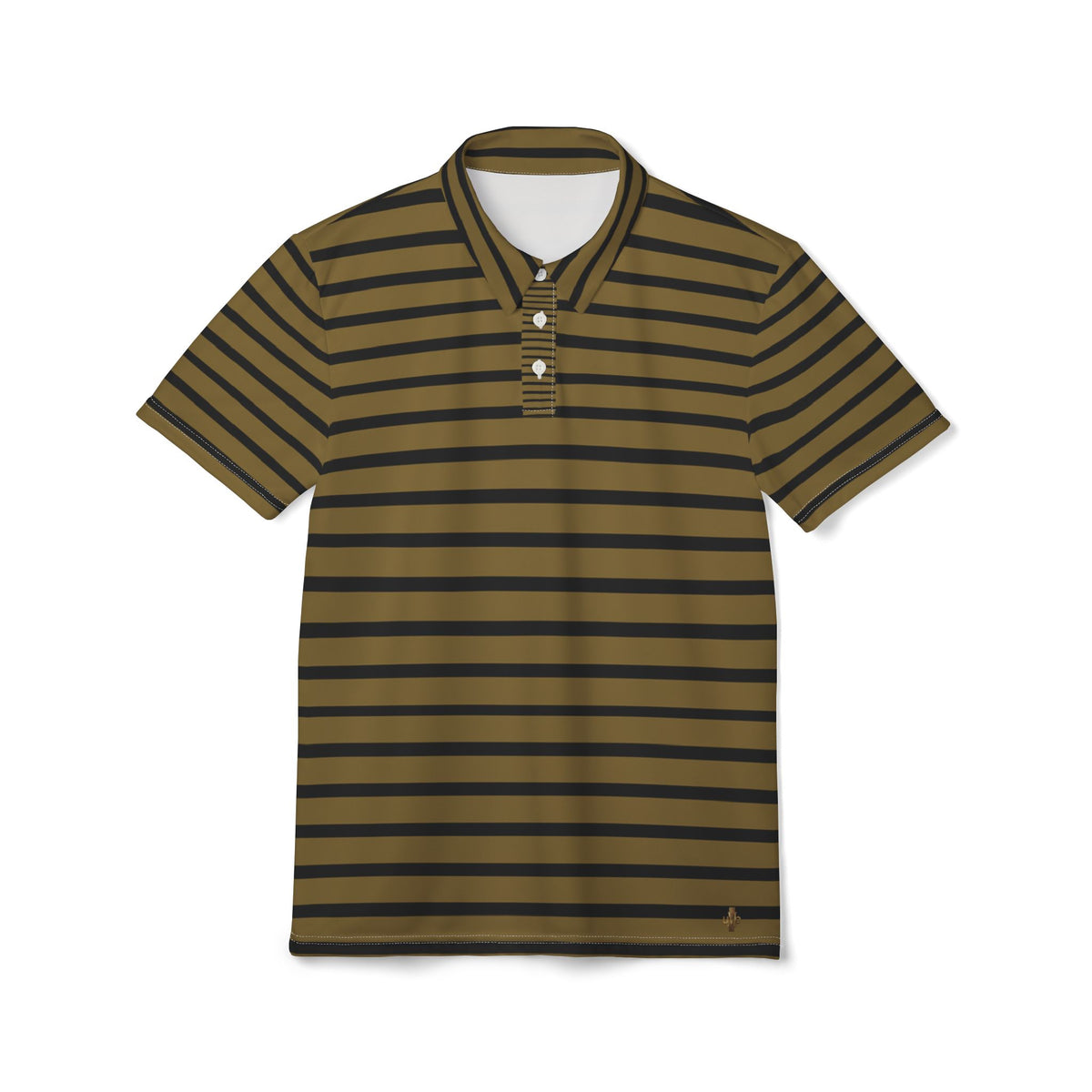 Black & Olive Striped Performance Polo Shirt — All-Over Print