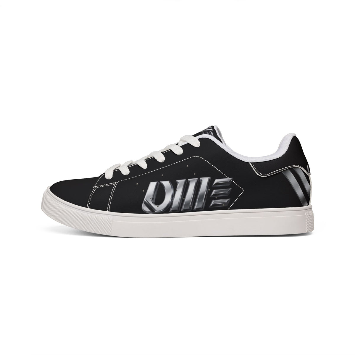 Men's Low-Top Leather Sneakers — Black Retro Logo Casual Shoes