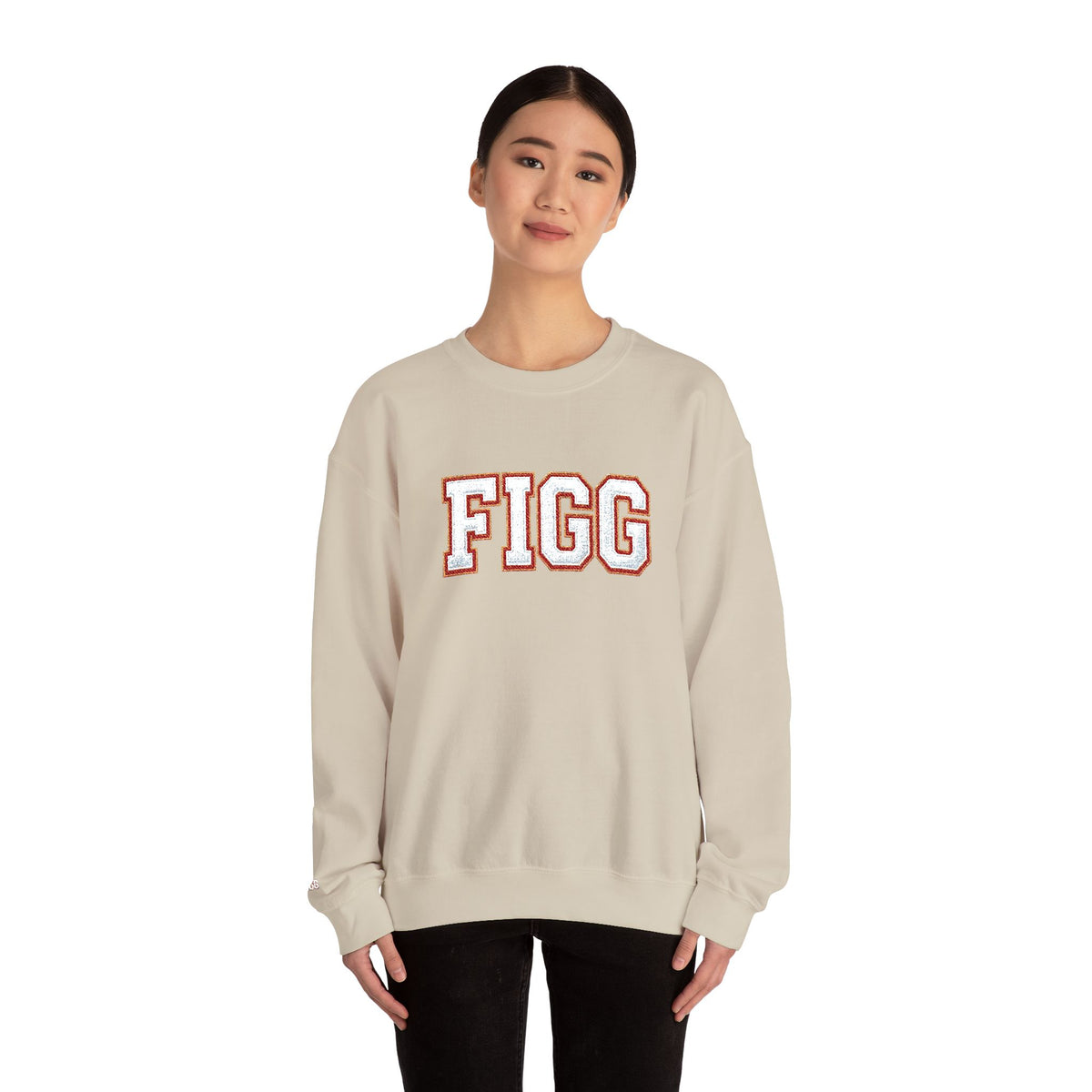 FFiGG Embroidered Collegiate Crewneck — Sport Grey, Black & More Colors