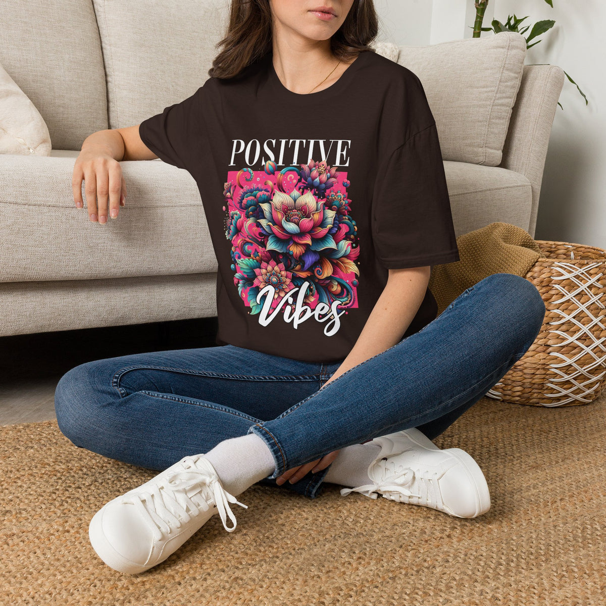 Positive Vibes T‑Shirt — Floral Retro Graphic Tee