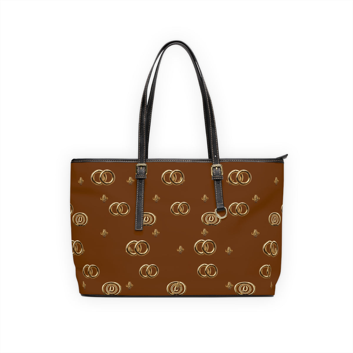 PU Leather Shoulder Bag — Dark Orange Gold Emblem Tote