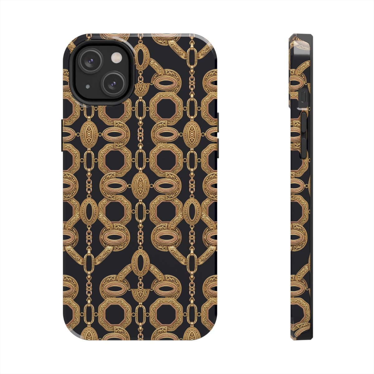 Gold Chain Phone Case — Black & Gold Ornate Chain All-Over Print Tough Cover
