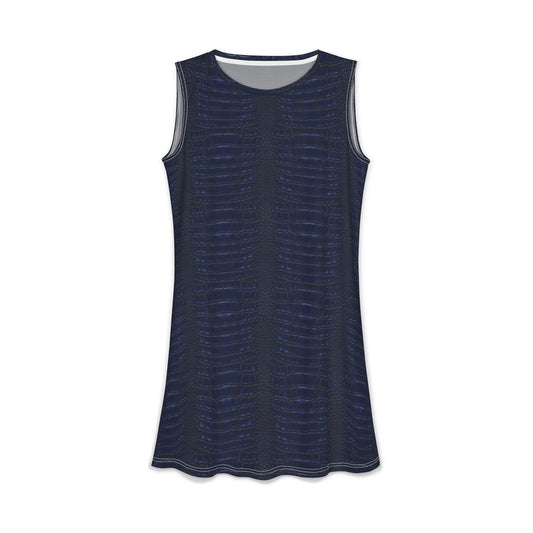 Navy Textured Sleeveless A-Line Dress — Casual Summer Slip Dress