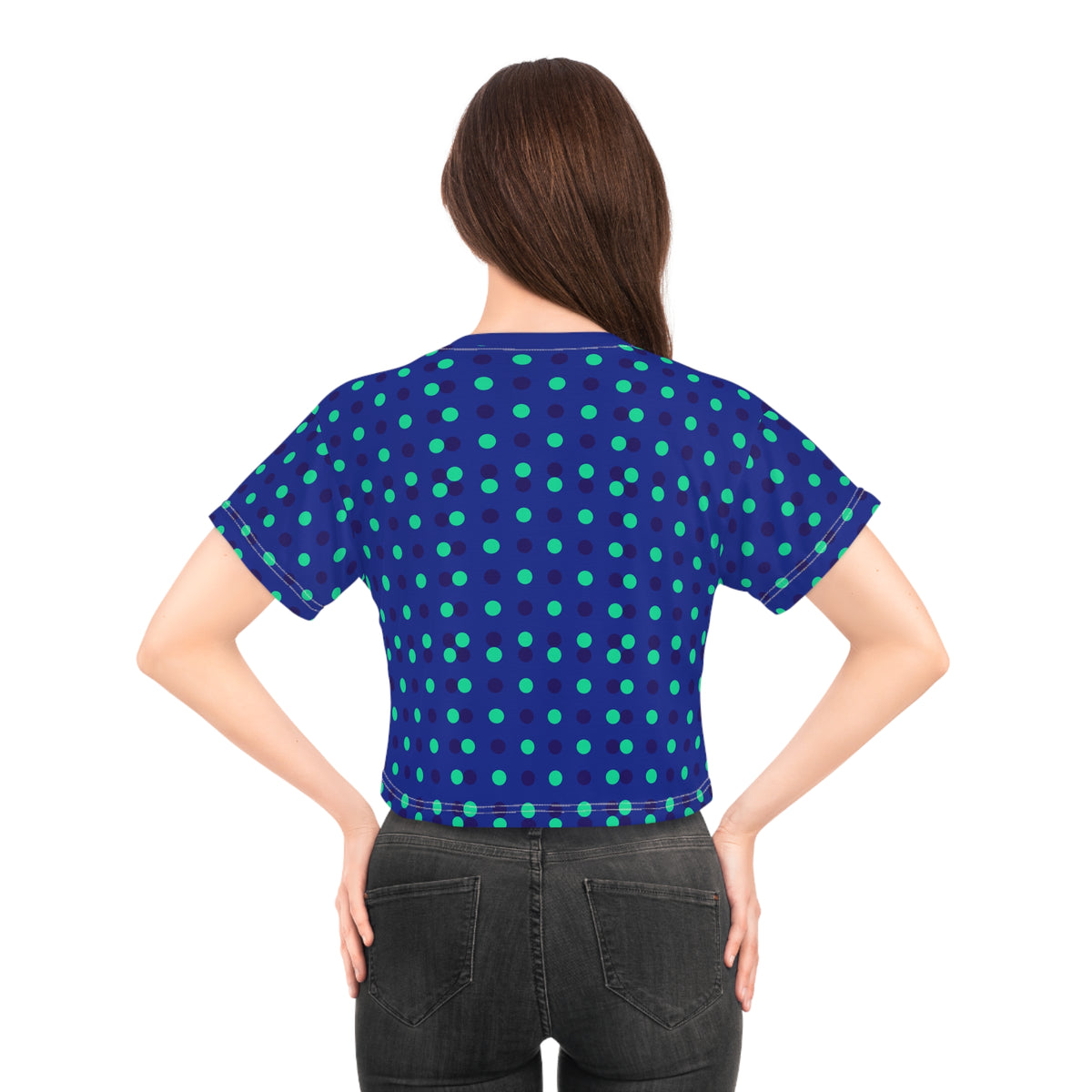 Blue & Teal Polka Dot Crop Tee — AOP Boxy Crop Top