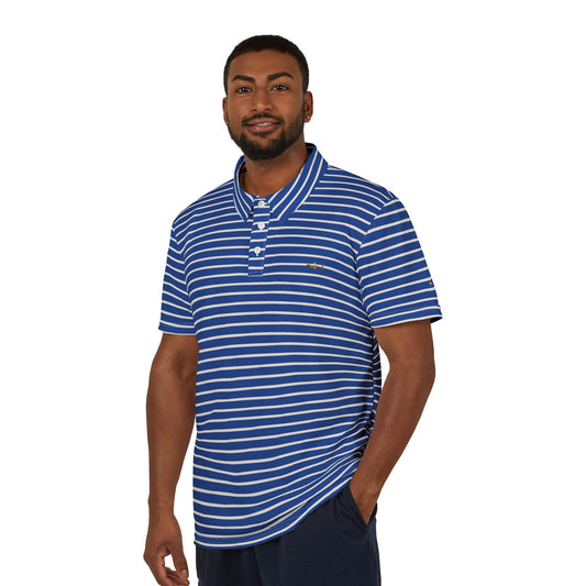 Striped Casual Polo Shirt — Unisex Royal Blue & White Horizontal Stripe Knit