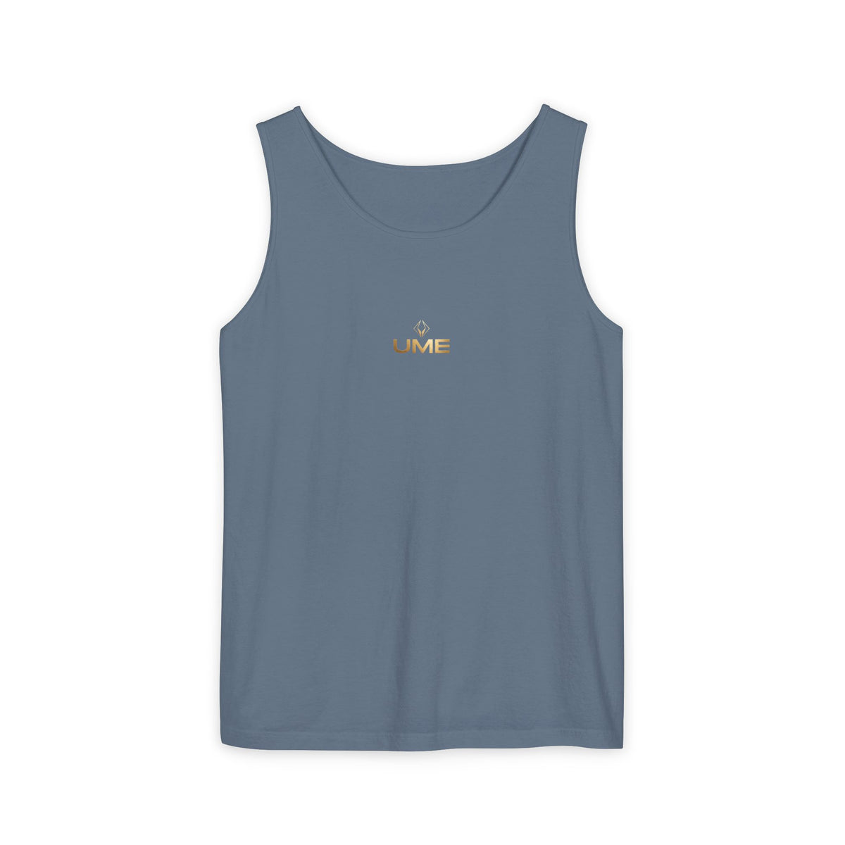 UME Gold Vertical Logo Tank Top – Garment-Dyed Unisex Muscle Tee