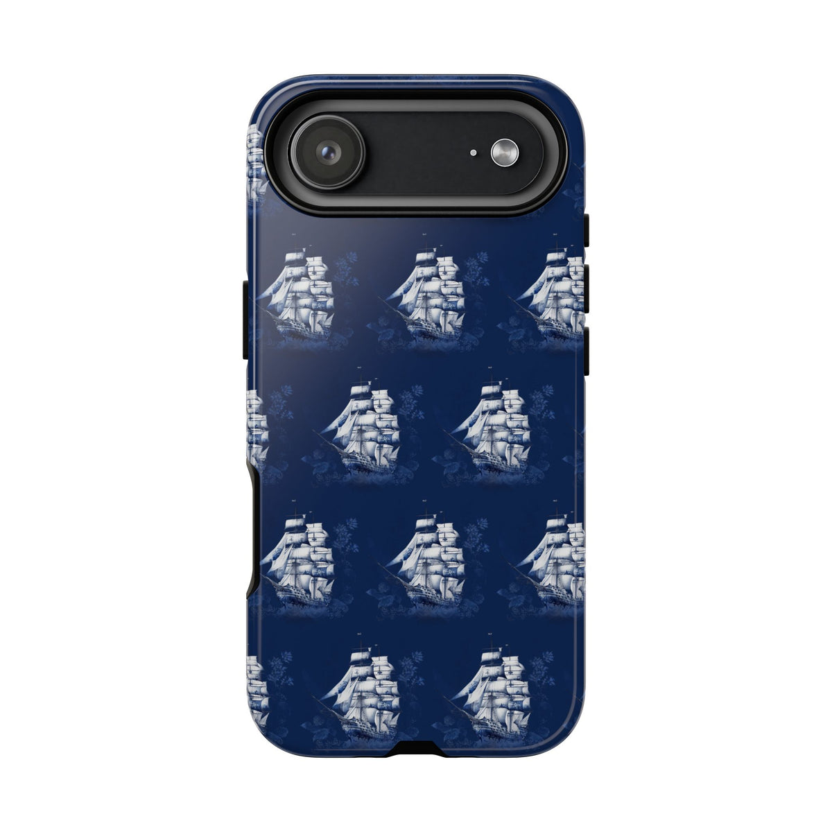 Navy Sailing Ship Phone Case — Navy Blue Vintage Nautical All-Over Print