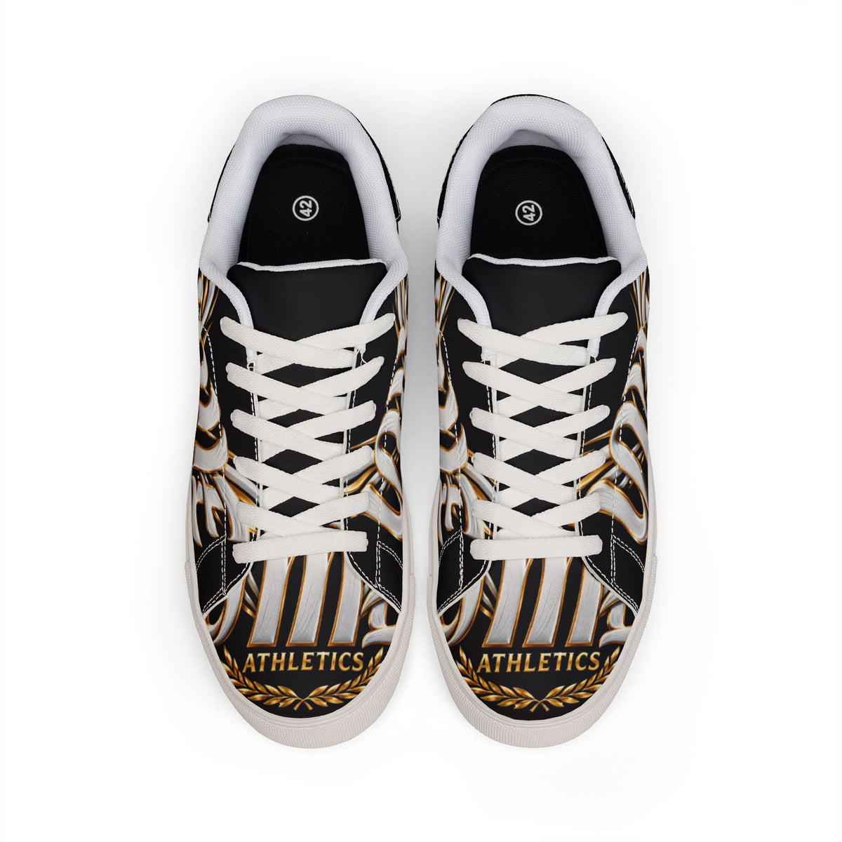 Low-Top Leather Sneakers — Black Gold Athletic Graphic