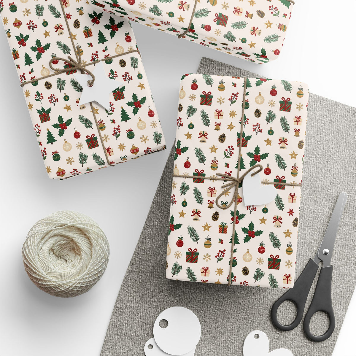 Christmas Pattern Wrapping Paper — Cream Mini Holiday Icons Gift Wrap