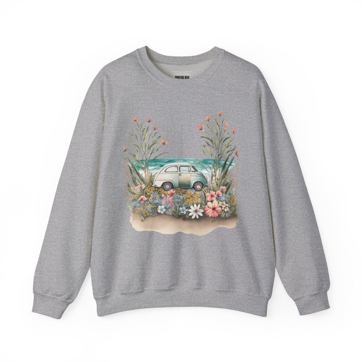 Vintage Camper Crewneck Sweatshirt — Floral VW Van Roadtrip Design