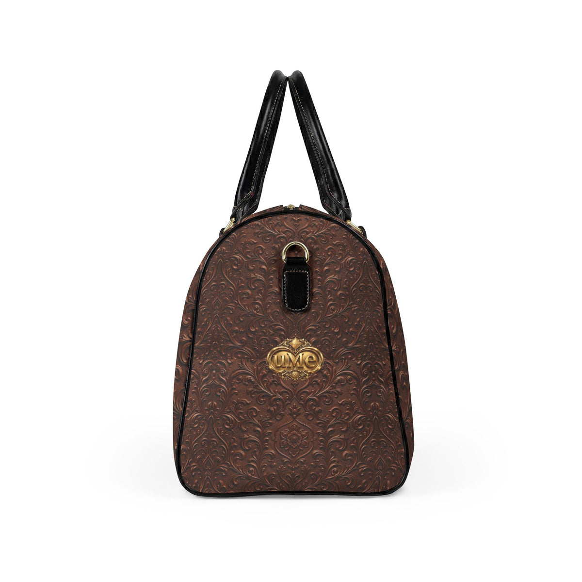 Brown Faux Leather Travel Bag — Vintage Scroll UME Weekender