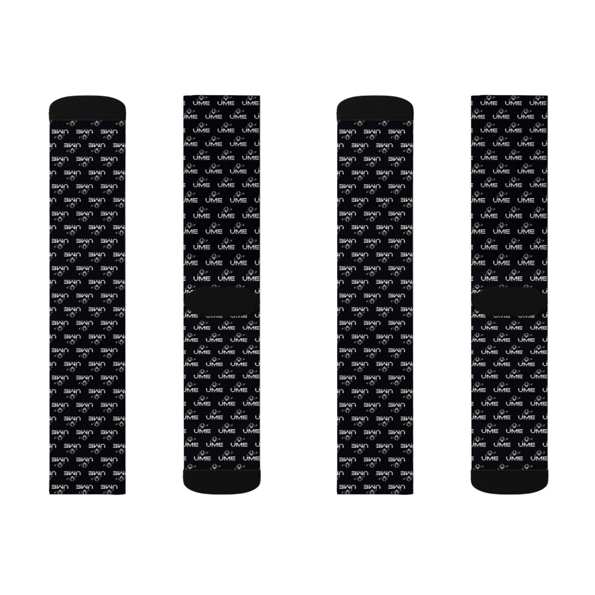 UME Monochrome Crew Socks — Black All-Over Sublimation Print
