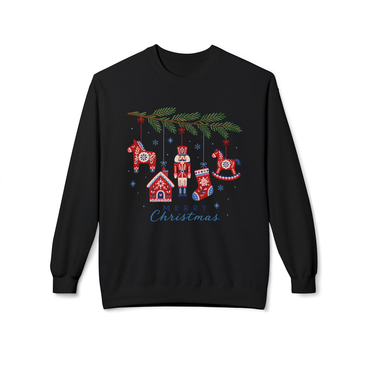 Merry Christmas Scandinavian Folk Art Crewneck Sweatshirt — White, Red & More