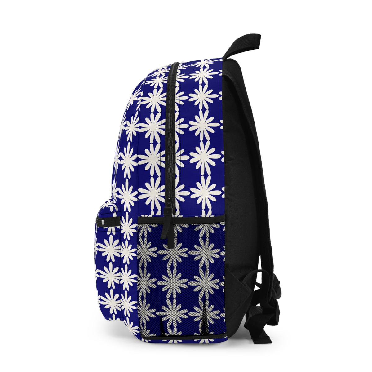 Navy Daisy Pattern Backpack — Floral Geometric School & Travel Bag