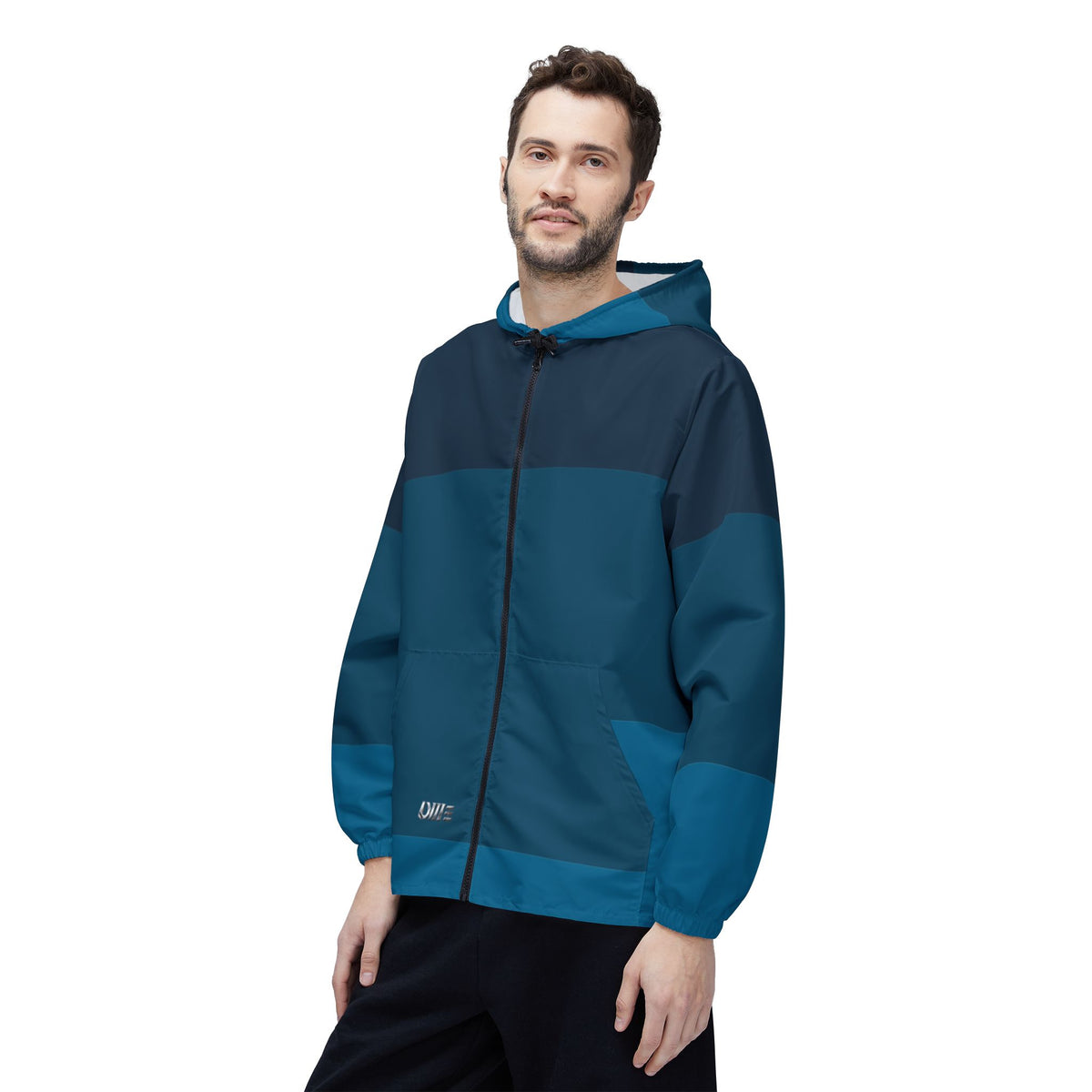 Blue Striped Windbreaker Jacket - Lightweight Hooded All-Over Print