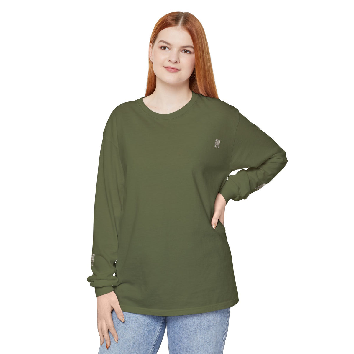 Garment-Dyed Long-Sleeve T-Shirt — Multi-Color Minimal Graphic