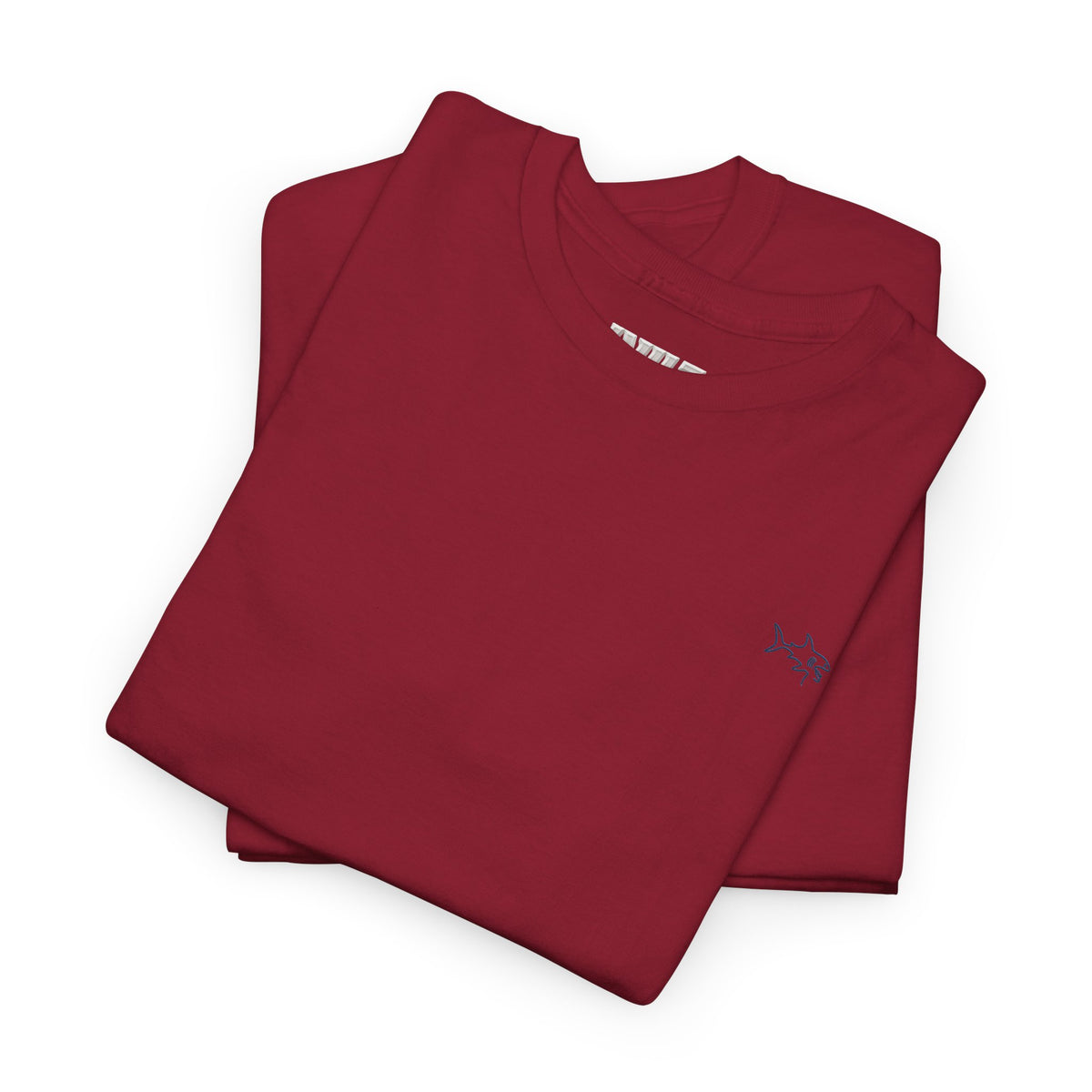 Minimalist string design Fish Tee — Small Chest Fish & Back 'OWE' Graphic